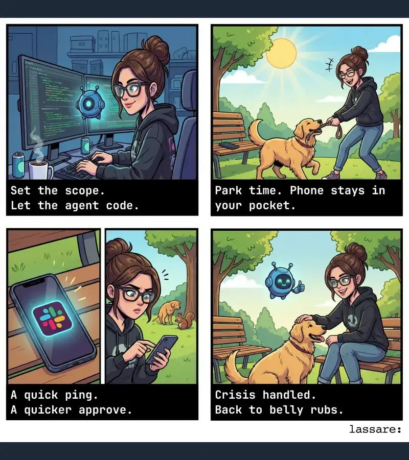 Cursor AI agent question on Slack via Lassare — your AI coding agent keeps shipping while you walk the dog